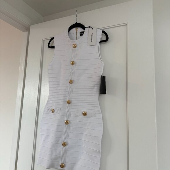 NWT Retrofête Laurel Bandage Knit Mini Dress Optic White Button Down Sleeveless - Picture 5 of 9